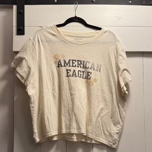 American Eagle Outfitters Cream Cropped Graphic Short Sleeve Tee XXL NEW